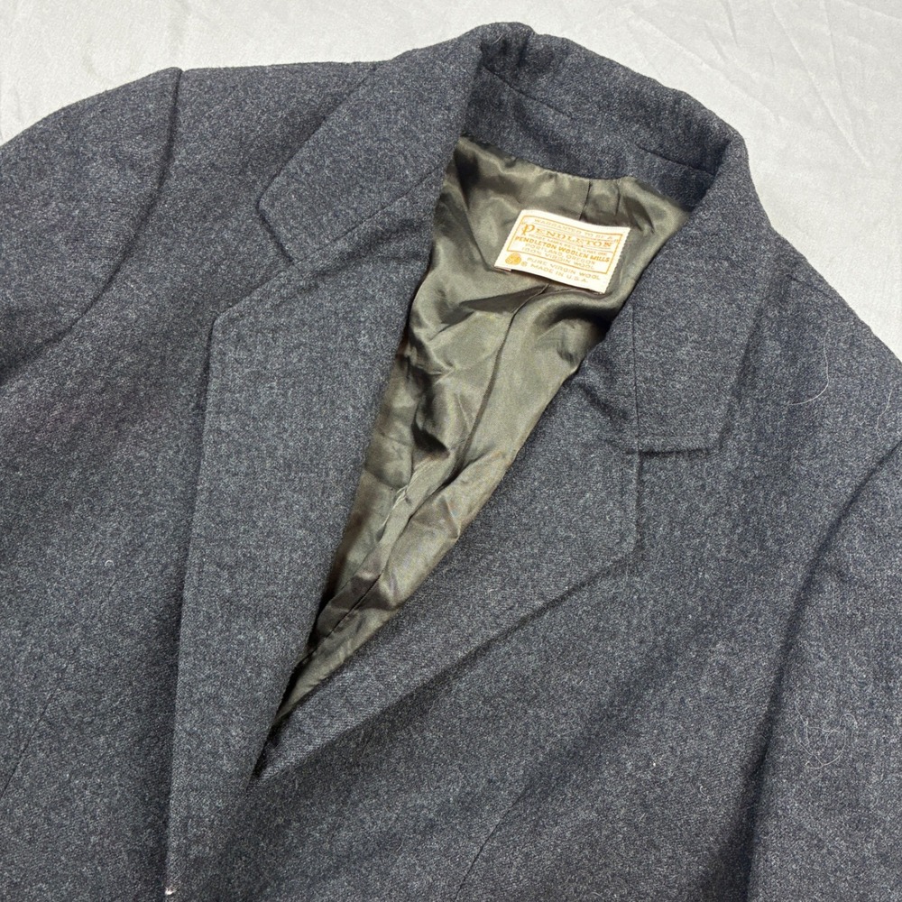 Pendleton Wool Blazer Jacket Women 8 Charcoal Gray Single Button VTG Flannel